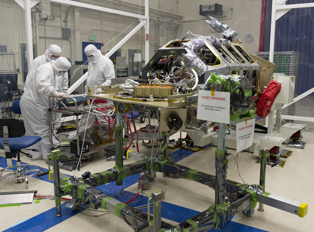 Engineers checking the LADEE electrical interface before connection